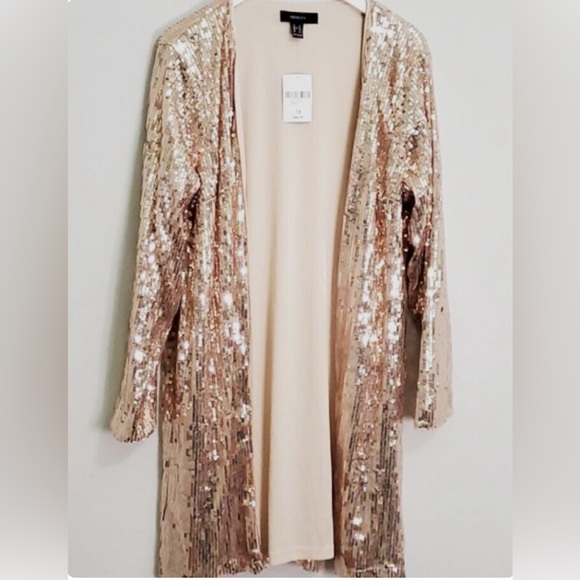 Forever 21+ - Rose Gold Sequin Long Jacket/Cardigan - Size 0X - Picture 5 of 6